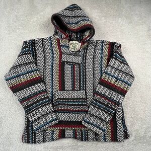 Baja Joe Hoodie Mens Small Striped Mexican Drug Rug Boho Surfer Pullover